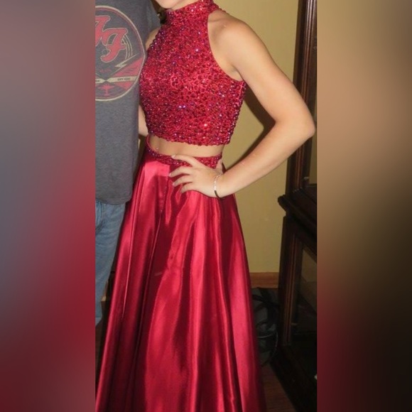 Sherri Hill Two Piece Ruby Prom Dress - Picture 3 of 15